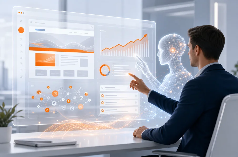 harinandh best digital markBest Digital Marketer in Kerala analyzing growth metrics and AI-driven data analytics on a digital dashboardeter in kerala (2)